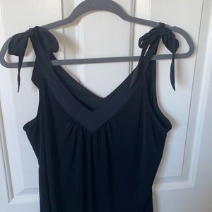 Black tank top by Banana Republic with ribbon tie top and ruching